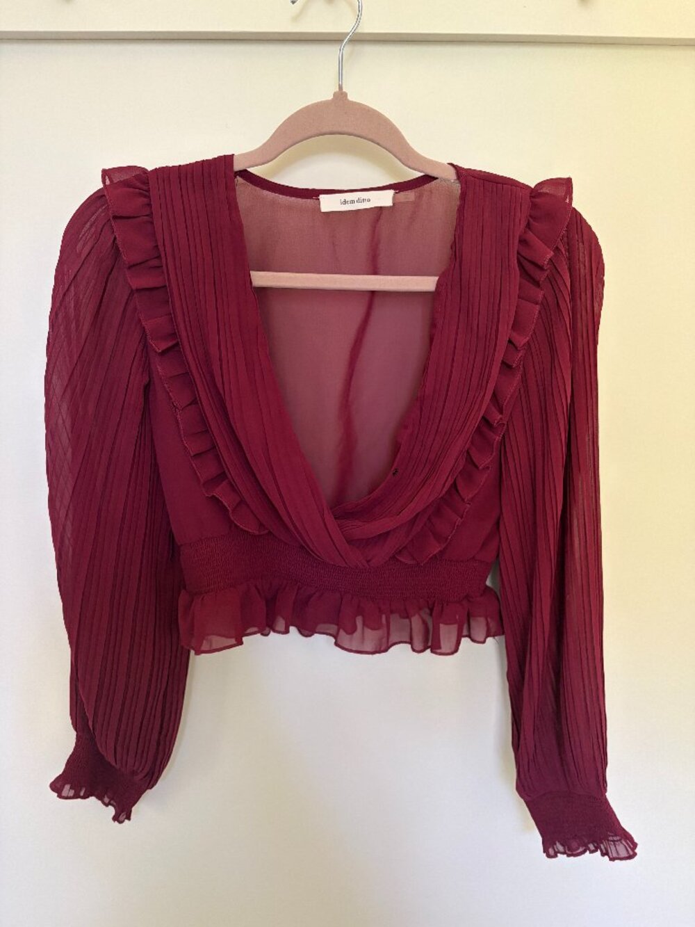 Idem Ditto Burgundy Pleated Ruffle Wrap Blouse Size M